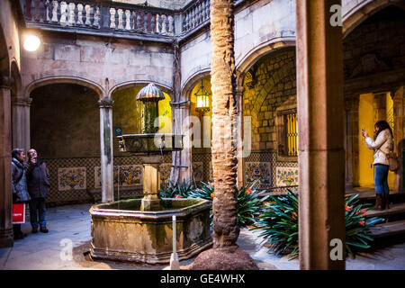 Inner courtyard, Casa Ardiaca,  Gothic quarter, Barcelona, Catalonia, Spain. Stock Photo