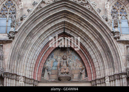 Santa Maria del Mar church.Detail of main facade. Barcelona. Spain. Stock Photo