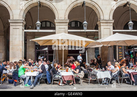 Outdoor restaurants in the Plaça Reial, Barcelona, Spain. Stock Photo