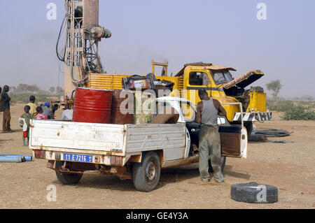 In Africa water is in-depth, it is necessary to make a drilling. The car contains the gas oil Stock Photo