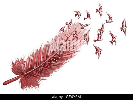 Feather and bird isolated on white background Stock Vector