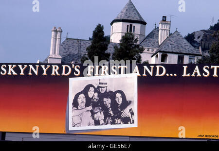 Lynyrd Skynyrd first and last billboard on the Sunset Strip after plane crash took their  lives of several band members circa 1977 Stock Photo