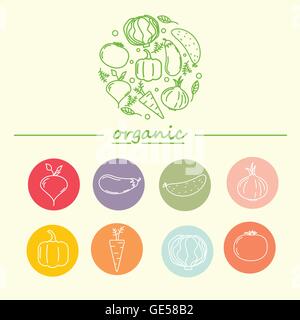 Vector logo design template with vegetable icons in trendy linear style Stock Vector