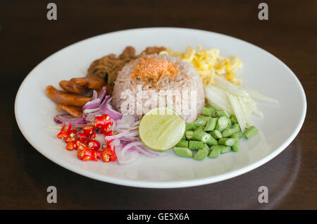 Rice Mixed with Shrimp paste on the dish – famous thai street food Stock Photo