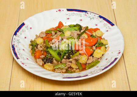 Fried mixed vegetable in oyster sauce (famous thai street food) Stock Photo