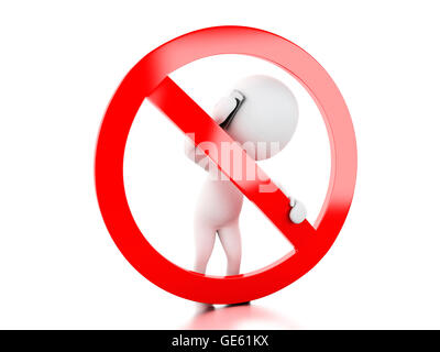 3d renderer image. White people speaking on the phone surrounded by a forbidden sign. Isolated white background. Stock Photo