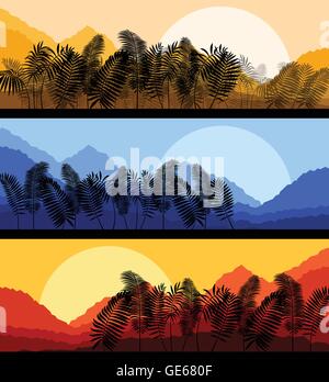 Palm leaves nature landscape romantic sunset background vector Stock Vector
