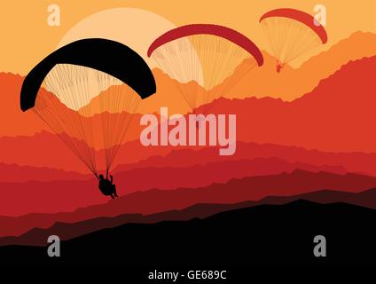 Paragliding vector background landscape concept vector with mountains Stock Vector