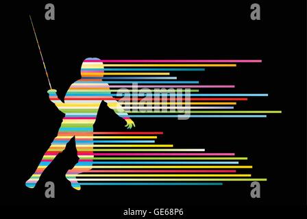 Sword fighters active young man fencing sport silhouettes vector abstract background illustration Stock Vector