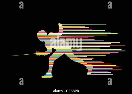 Sword fighters active young man fencing sport silhouettes vector abstract background illustration Stock Vector