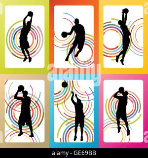 Basketball woman player vector background set concept for poster Stock Vector