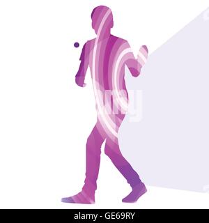 Table tennis player man silhouette illustration vector background colorful concept made of transparent curved shapes Stock Vector