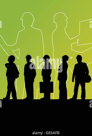 Construction engineers and workers concept. Young woman and man workers ...