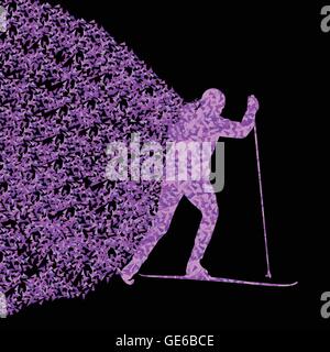 Skiing woman silhouette vector background concept isolated on black for poster Stock Vector