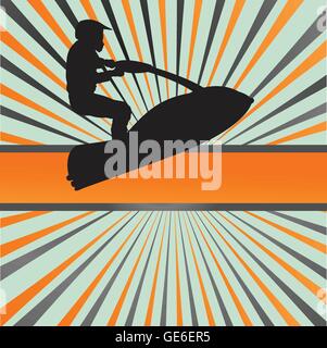 Ski jet water sport motorcycles silhouettes illustration burst background vector Stock Vector