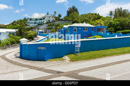 Blue house in Crown Hill, lighthouse Road, Southampton Parish, Bermuda Stock Photo