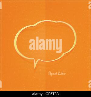 comic, cartoon style speech bubble over orange paper texture. vector cloud icon. blank text box sign. social media, web chatting Stock Vector