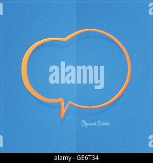 comic, cartoon style speech bubble over blue paper texture. vector orange cloud icon. new idea text box sign. social media, web Stock Vector