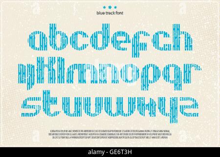 set of blue imprint style alphabet letters on grunge paper texture. vector font type design. modern, bold lettering icons. vinta Stock Vector