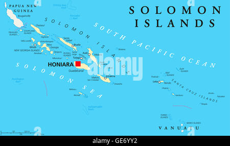 Solomon Islands political map with capital Honiara. English labeling ...