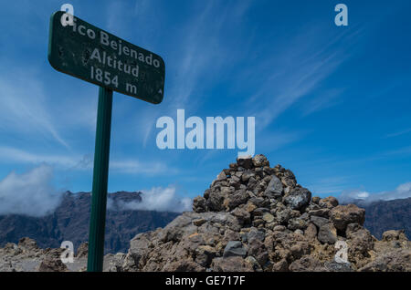 Summit sign at Pico Bejenado on La Palma, Canary Islands, Spain Stock Photo