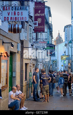 Rúa do Franco. The street with more restaurants of the city. Santiago de Compostela. Coruña province.Spain. Camino de Santiago. Stock Photo