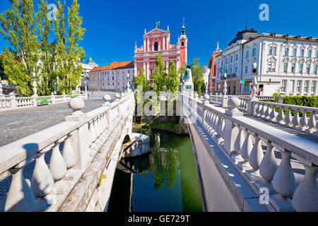 Tromostovje square and bridges of Ljubljana, capital of Slovenia Stock Photo