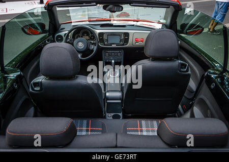 BERLIN - JUNE 05, 2016: Interior of compact car Volkswagen Beetle Cabriolet, 2016. Classic Days Berlin 2016. Stock Photo
