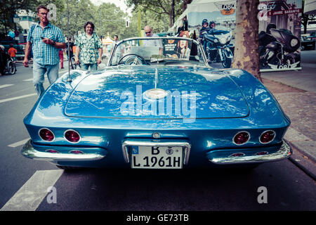 BERLIN - JUNE 05, 2016: Sports car Chevrolet Corvette (C1). Rear view. Vintage toning. Classic Days Berlin 2016. Stock Photo