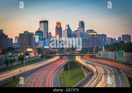 Downtown Minneapolis at Twilight Overlooking 35W Stock Photo