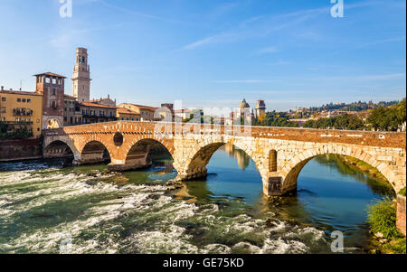 Ponte Pietra (Stone Bridge) in Verona - Italy Stock Photo