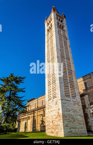 View of bell tower of Basilica of San Zeno in Verona Stock Photo