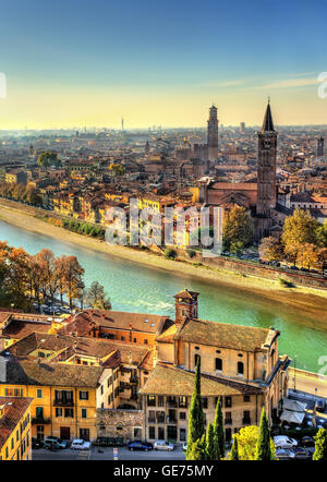 View of Verona with Santa Anastasia church - Italy Stock Photo