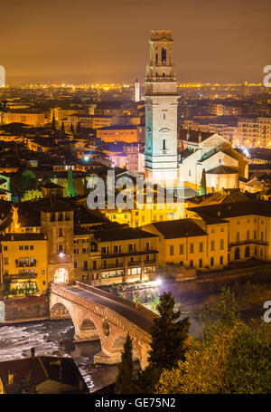 View of Verona Cathedral and Ponte Pietra - Italy Stock Photo