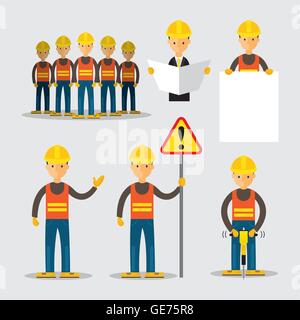 Construction Worker People Set, Engineer, Builder, Occupation Stock Vector