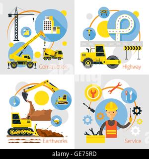 Construction Label Concept Set, Earthworks, Highway, Service Stock Vector