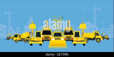 Construction Vehicles Various Type Display, Heavy Equipment, Machinery, Engineering Stock Vector