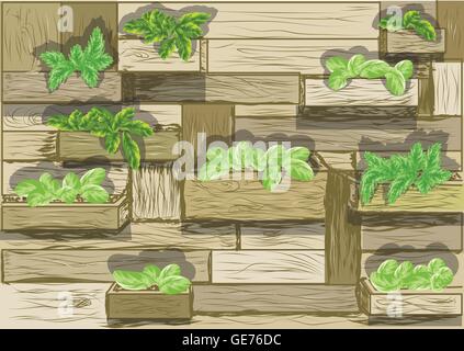 garden wall. vegetable in decorated vertical garden Idea Stock Vector