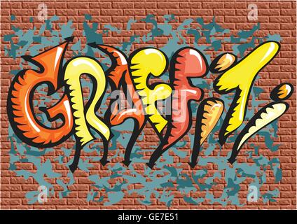 graffiti. abstract multicolor text on brick wall Stock Vector