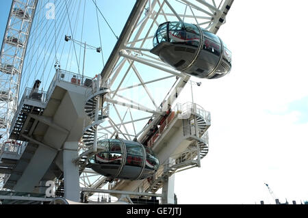 the london eye showing two passenger capsules on londons southbank near westminster uk july 2016 Stock Photo