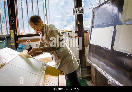 The papermaking factory in Gokayama, Japan where paper called Gokayama washi paper is made from a mixture of mulberry trees Stock Photo