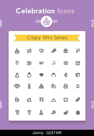 Vector line celebration and party tiny icon set Stock Vector