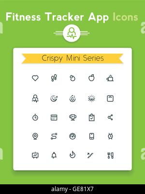 Vector line fitness and sport tracker app icon set Stock Vector