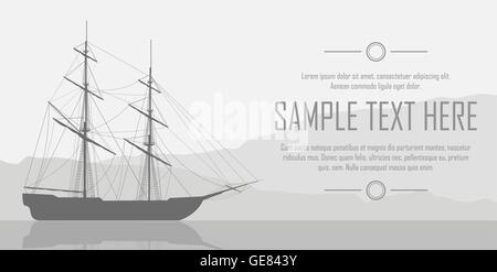 Sailing ship over huge mountains Stock Vector