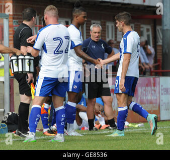 Chesterfield's Ched Evans (right) is substituted during the pre-season friendly match at New Manor Ground, Ilkeston. Stock Photo