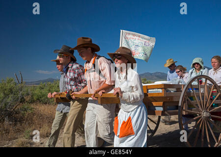 Mormon high school students participate in a three-day handcart trek, recreating the Mormon pioneer experience. Stock Photo