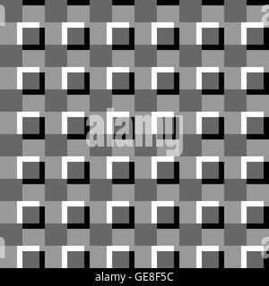Illusory monochrome background with mosaic of squares. Seamlessly repeatable black and white pattern. Stock Vector