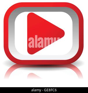 3d rectangular play button with shadow and reflection isolated on white Stock Vector