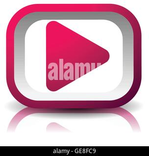 3d rectangular play button with shadow and reflection isolated on white Stock Vector