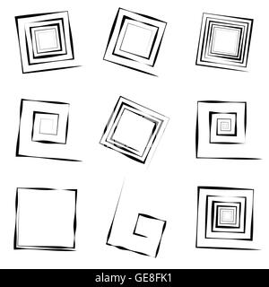 Set of 9 different concentric spiral elements. Abstract geometric shape set. Stock Vector